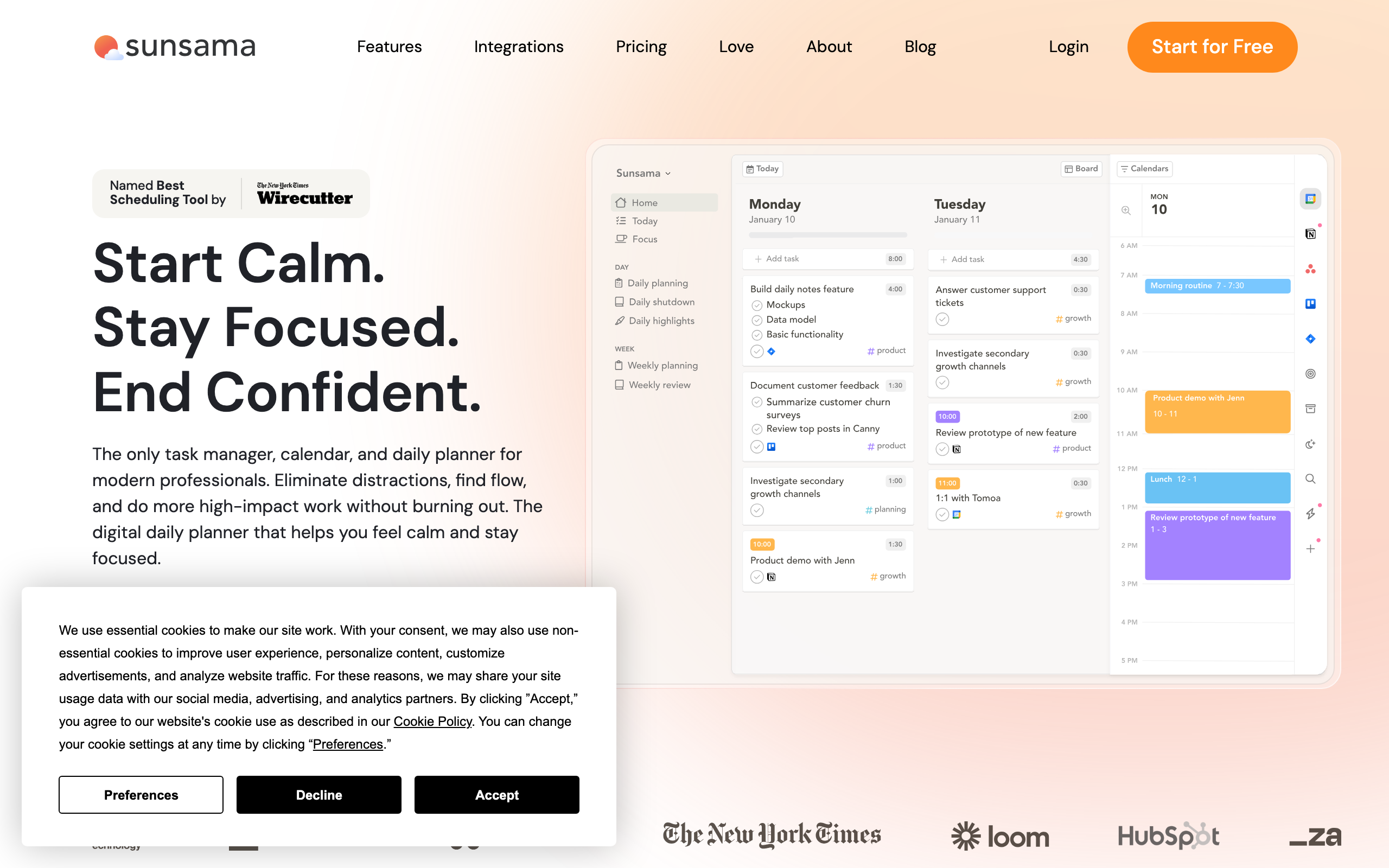 Sunsama daily planner with guided planning ritual