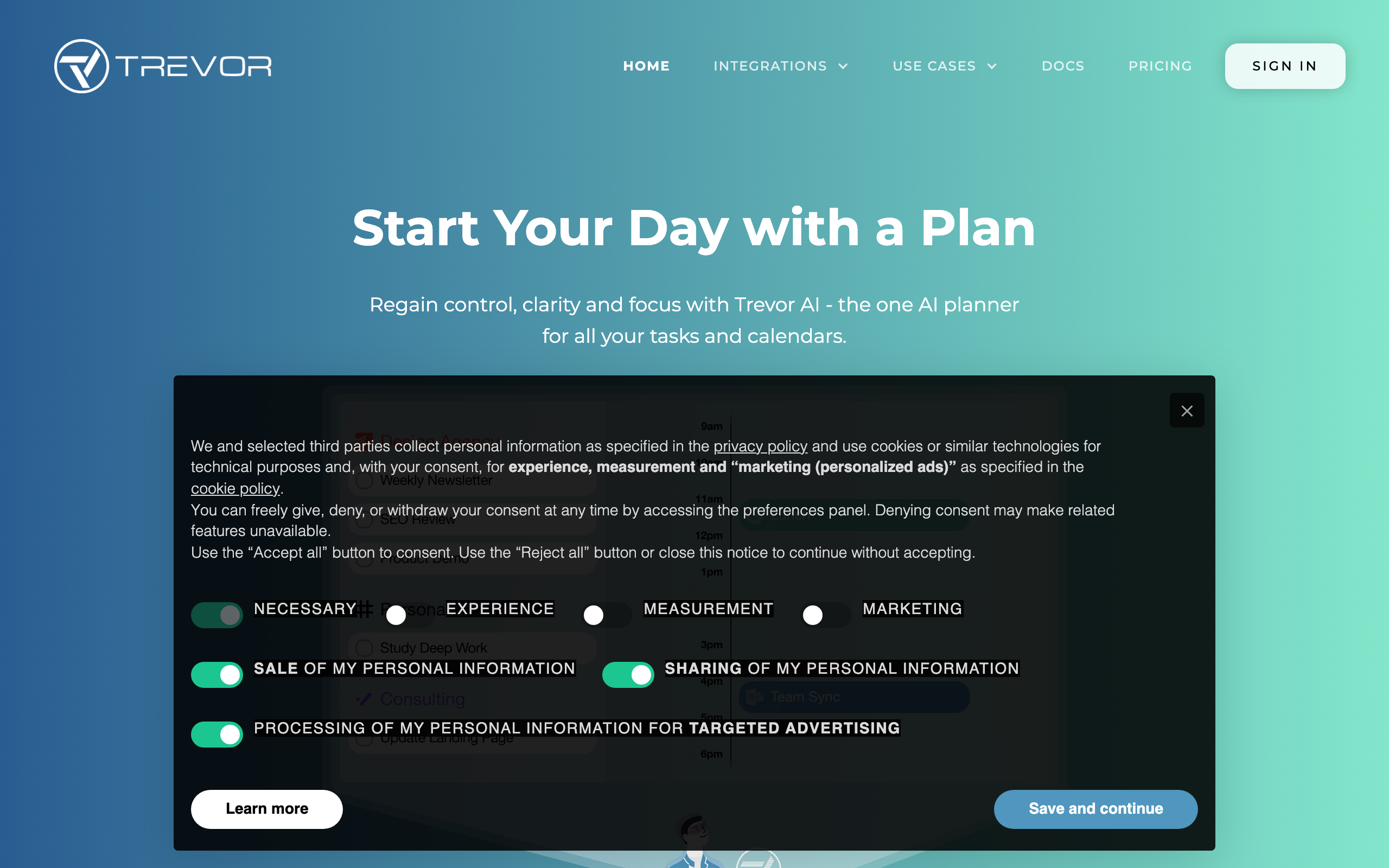 Trevor AI planner with drag-and-drop scheduling