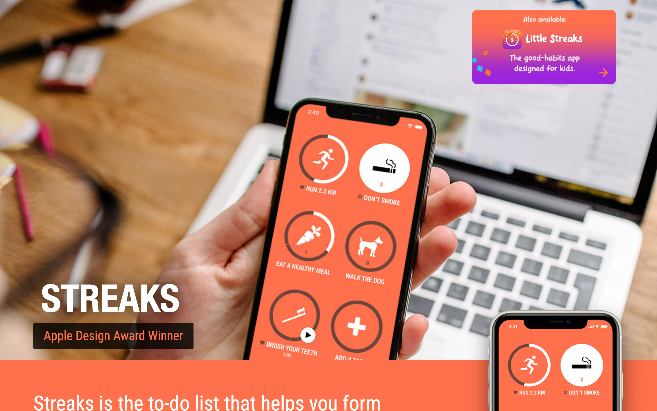 Streaks app homepage showing minimalist habit tracking interface