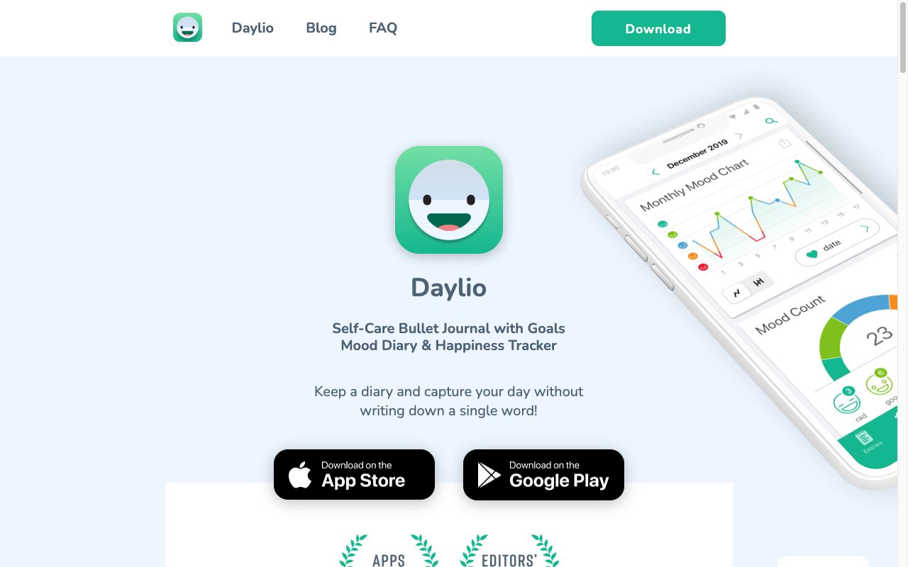 Daylio mood tracker and micro-journal app homepage