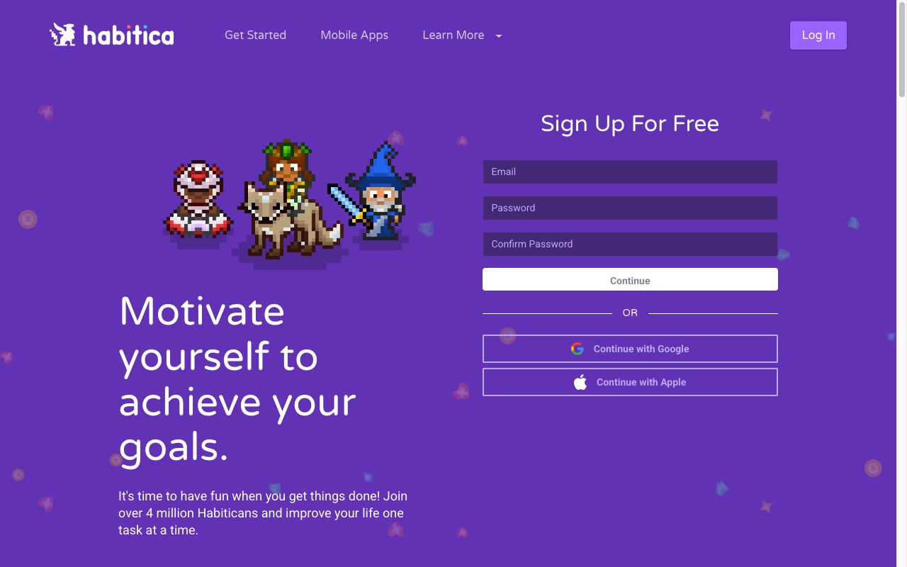 Habitica gamified habit tracker RPG homepage