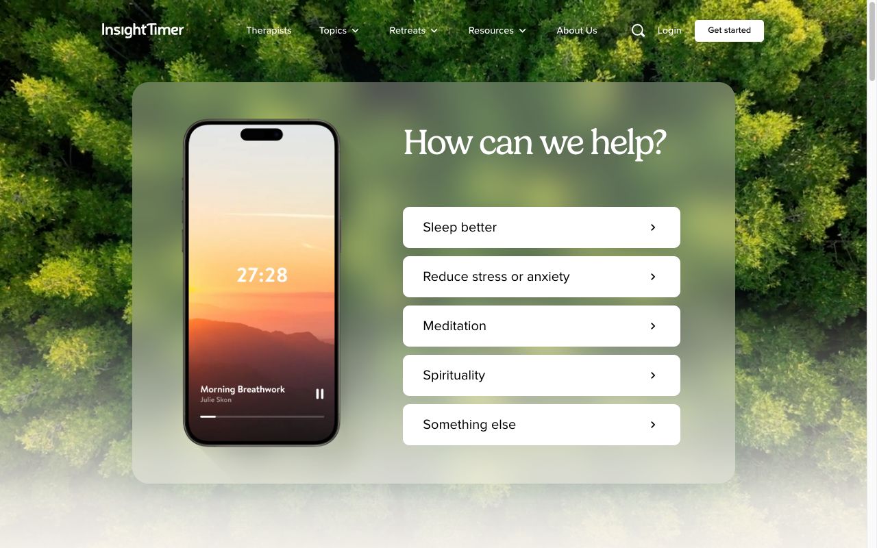 Insight Timer free meditation app homepage